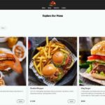 Website Page Displaying A Menu With Images And Prices For Burgers, Including A Chicken Sandwich, A Double Cheeseburger, And A Classic Burger With Fries.